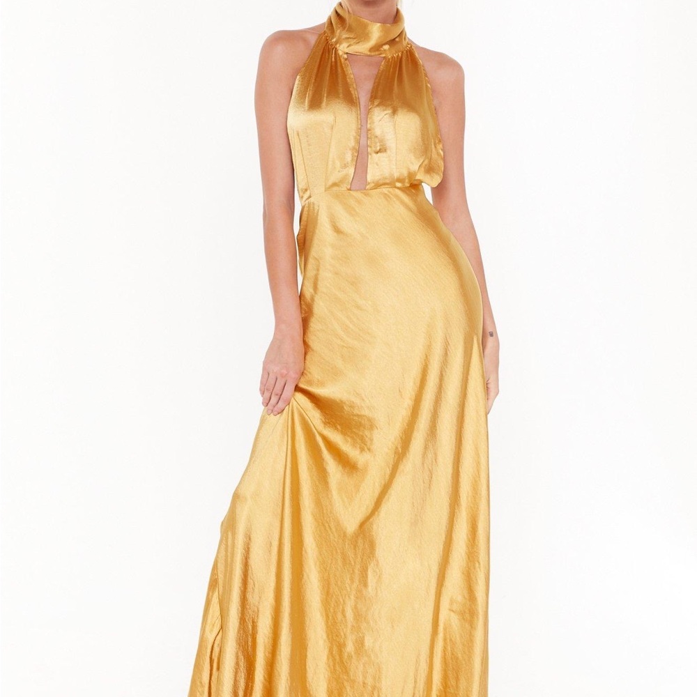 Big Entrance Satin Maxi Dress Mustard - Picture 9 of 9